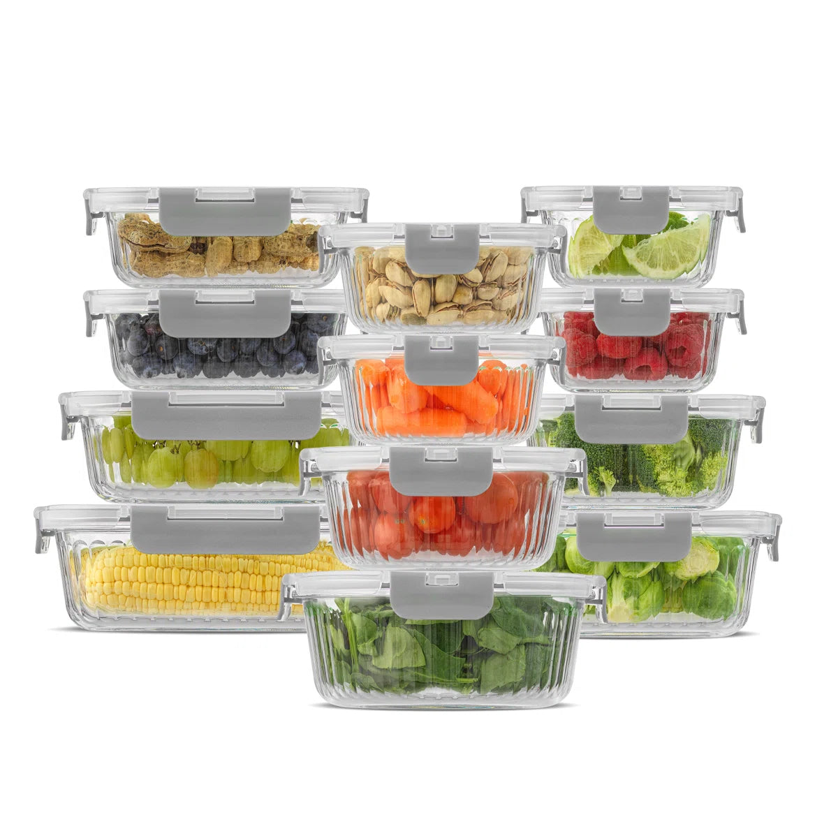 JoyJolt Fluted Glass Food Storage Containers with Leakproof Lids, Set of 12